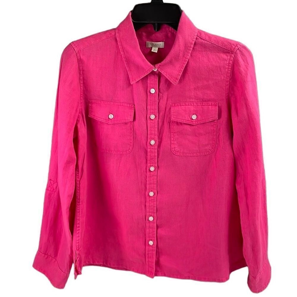 Talbots Linen Button Up Long Collared Sleeve Blou… - image 1